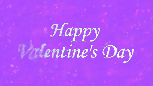Щасливий день Святого Валентина текст перетворюється на пил зліва на purple bac — стокове фото