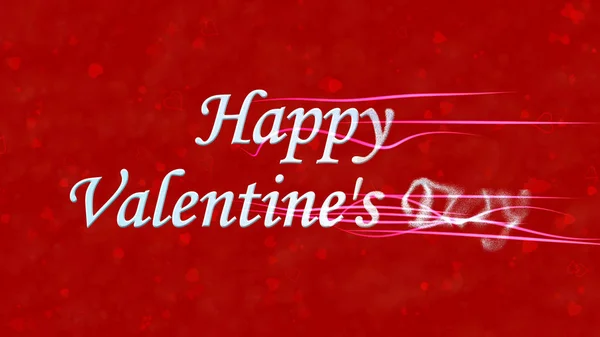 Happy Valentine's Day tekst draait om het stof van recht op rode backg — Stockfoto