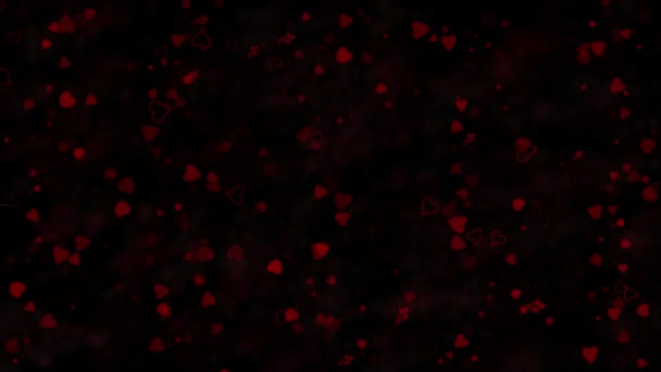Szczęśliwy Valentine's Day tekst w języku greckim utworzone z pyłów i zamienia się w pył poziomo na ciemnym tle — Wideo stockowe