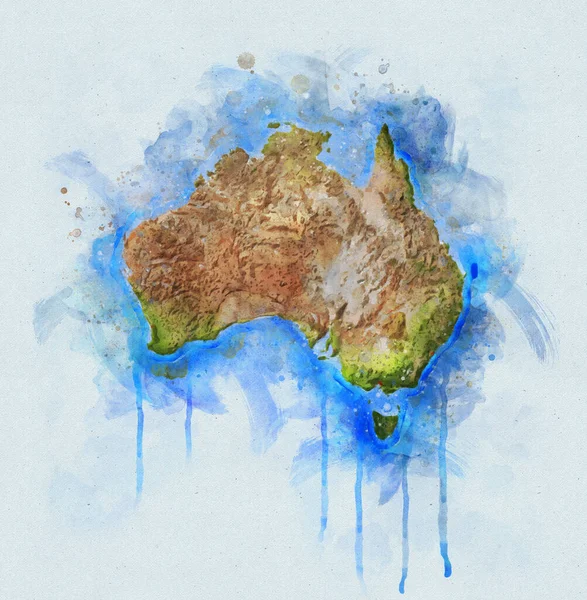 Fluir Acuarela Ilustración de Australia Mapa —  Fotos de Stock