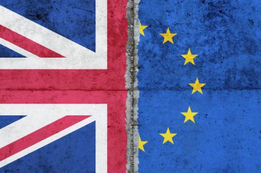 Brexit, UK & EU Flags on textured surface