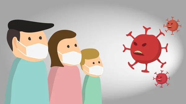 Familia Protegiendo Sus Esclusas Con Mascarilla Contra Coronavirus — Vector de stock