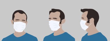 Tıbbi maske takan genç bir kadının gerçekçi bir çizimi.