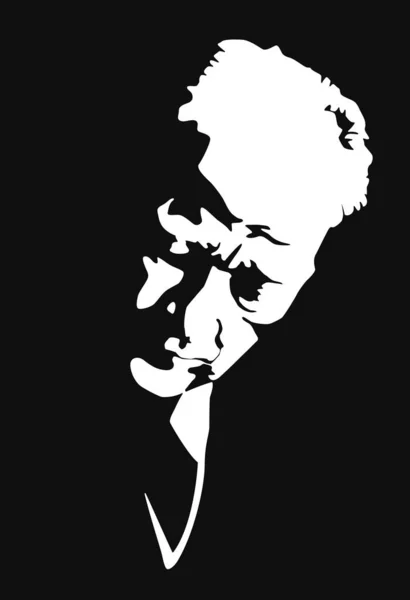 Portrét Mustafy Kemala Ataturka Zakladatele Turecké Republiky Černobílá Vektorová Ilustrace — Stockový vektor