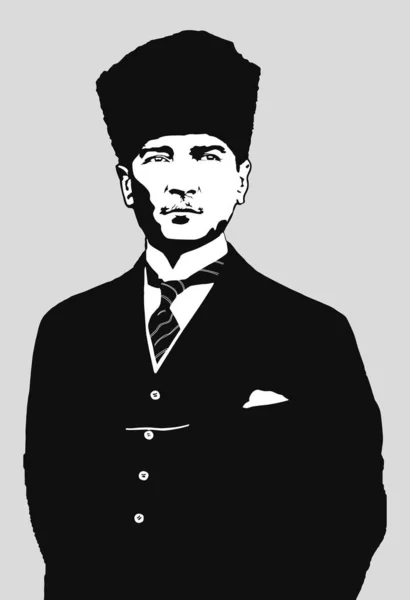 Portrét Mustafy Kemala Ataturka Zakladatele Turecké Republiky Černobílá Vektorová Ilustrace — Stockový vektor