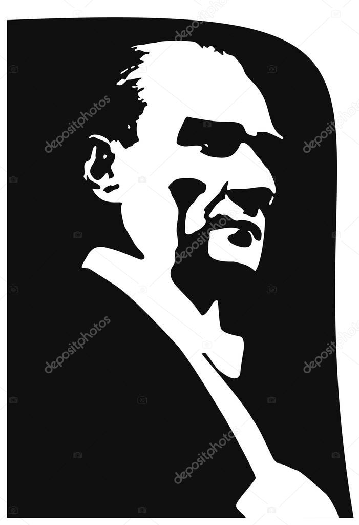 Portrait of Mustafa Kemal Ataturk the founder of Republic of Turkey, Black and white vector illustration