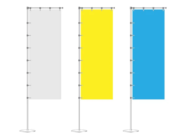 Banderas blancas, amarillas y azules aisladas sobre fondo blanco — Vector de stock
