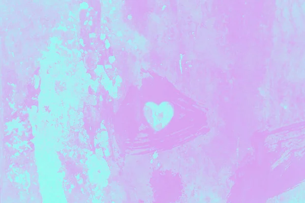 Magenta and turquoise gradient colors background with small heart. Old cracked paint pattern, cracking texture — Stock Photo, Image