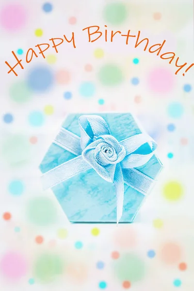 Открытки День Рождения Синяя Подарочная Коробка Праздничном Фоне Вертикальное Фото — стоковое фото