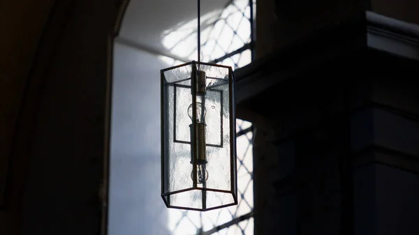 Belle Fenêtre Une Lampe Dans Église Catholique Allemande Détails Format — Photo
