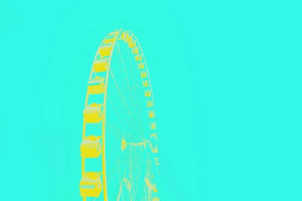 Желтое Колесо Обозрения Ярком Аквагриме Цветном Фоне Минимальная Концепция — стоковое фото