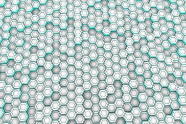 Arka plan beyaz altıgenler mavi parlak taraf ile yapılmış