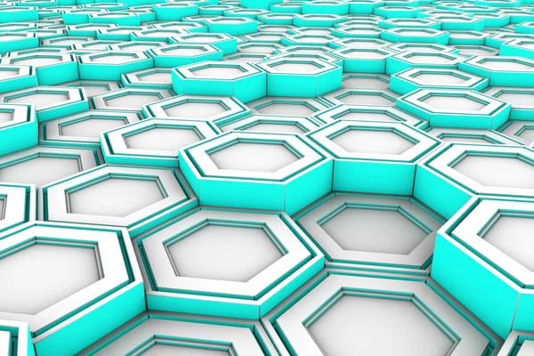 Fond abstrait fait d'hexagones blancs avec des côtés brillants cyan — Photo