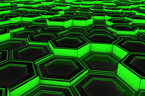 Абстрактный промышленный фон из светящихся шестиугольников
