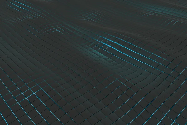 Superfície ondulada feita de cubos pretos com fundo brilhante — Fotografia de Stock