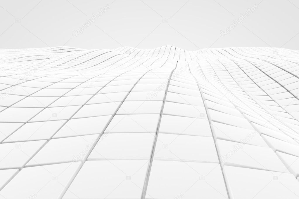 Wavy surface made of white cubes with glowing background