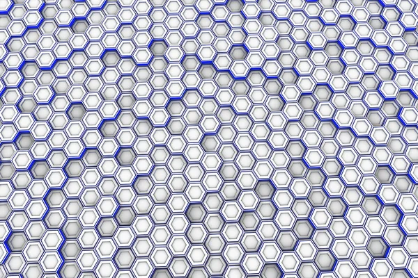 Abstracte achtergrond gemaakt van witte zeshoeken met blauwe gloeiende zijden — Stockfoto