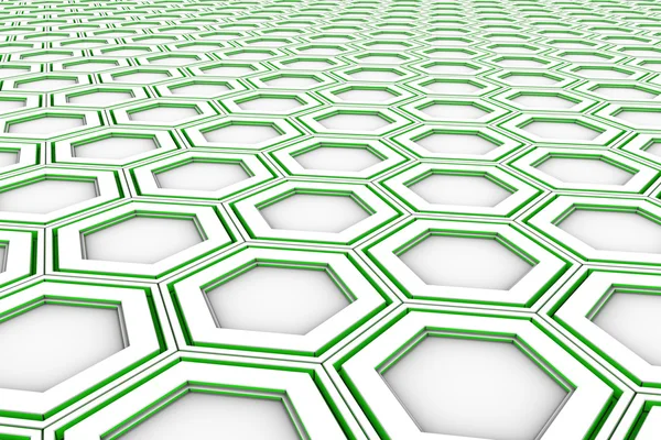 Fond abstrait composé d'hexagones blancs aux côtés verts éclatants — Photo