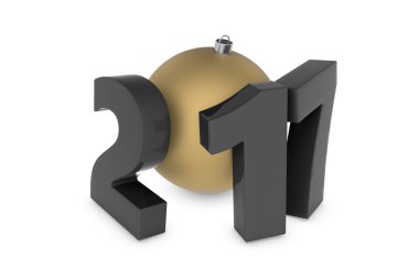 Altın dekorasyon topu ile yeni 2017 yılı plastik figürler