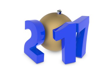 Altın dekorasyon topu ile yeni 2017 yılı plastik figürler