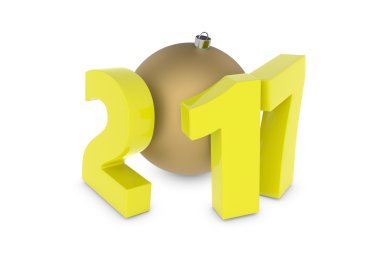 Altın dekorasyon topu ile yeni 2017 yılı plastik figürler