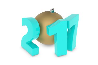 Altın dekorasyon topu ile yeni 2017 yılı plastik figürler