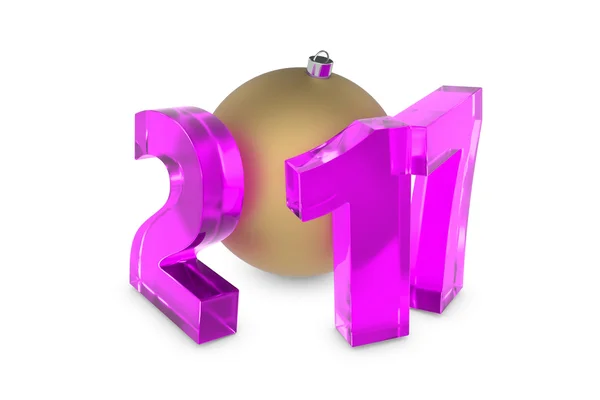 2017 Nieuwjaar glas cijfers met goud decoratie bal — Stockfoto