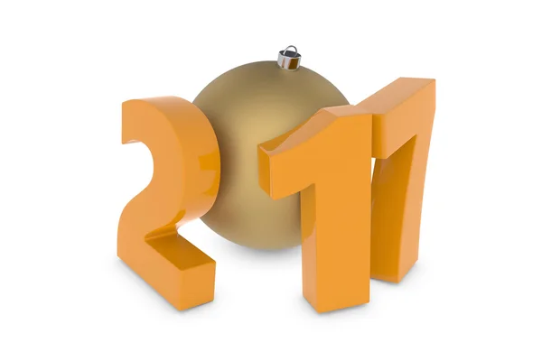 De kunststof cijfers 2017 Nieuwjaar met goud decoratie bal — Stockfoto