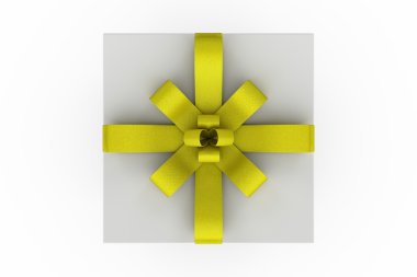 Sarı şerit yay ile beyaz hediye kutusu