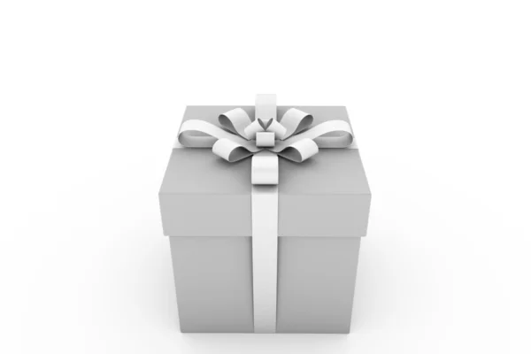 Біла подарункова коробка з білим стрічковим бантом — стокове фото