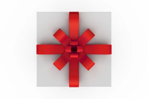 Coffret cadeau blanc avec noeud ruban rouge — Photo