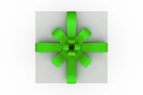 緑のリボンの弓と白のギフト ボックス — ストック写真