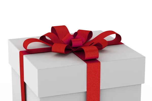 Fehér ajándék doboz piros szalaggal íj — Stock Fotó