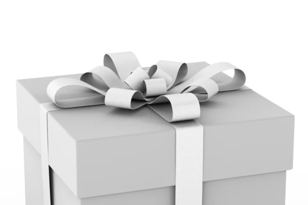 Caixa de presente branco com laço de fita branca — Fotografia de Stock