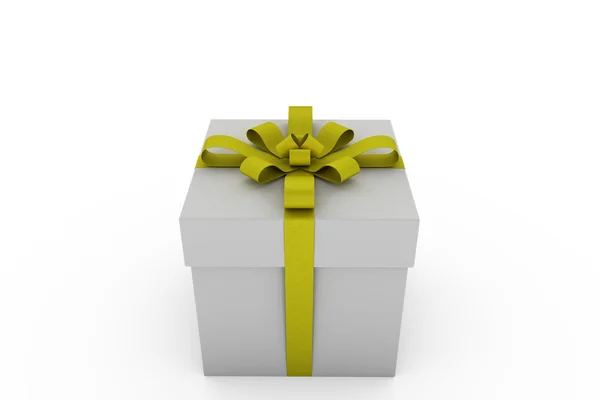 Біла подарункова коробка з жовтим стрічковим бантом — стокове фото
