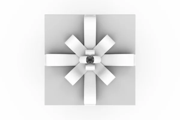 Witte geschenkdoos met wit lint boog — Stockfoto