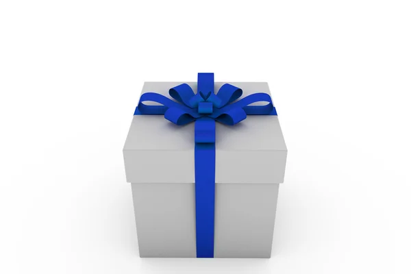 Białe pudełko z niebieską wstążką łuku — Zdjęcie stockowe