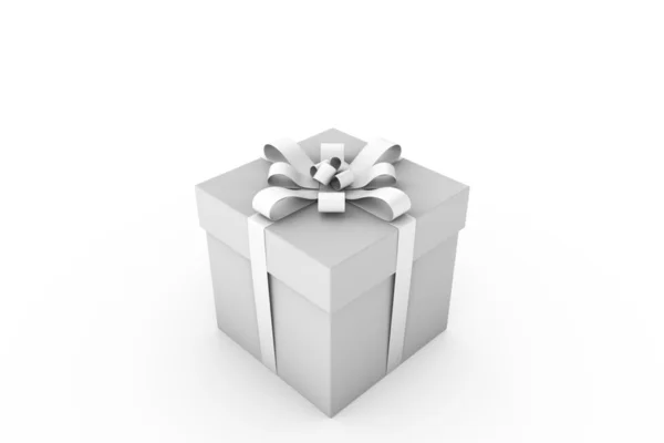 Біла подарункова коробка з білим стрічковим бантом — стокове фото