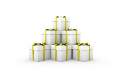 Sarı şerit yay ile beyaz hediye kutuları