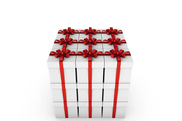 Witte geschenkdozen met red ribbon bow — Stockfoto