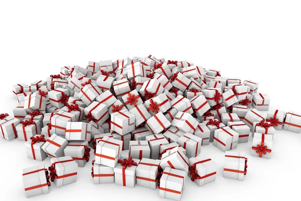 Cajas de regalo blancas con lazo de cinta roja —  Fotos de Stock