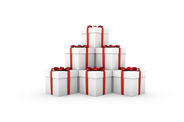 Cajas de regalo blancas con lazo de cinta roja —  Fotos de Stock