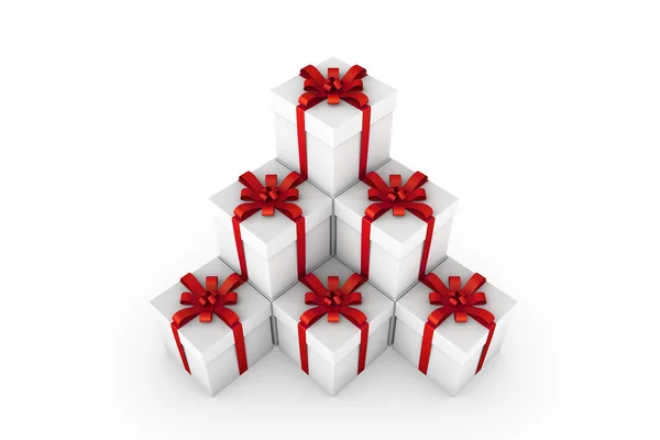 Witte geschenkdozen met red ribbon bow — Stockfoto