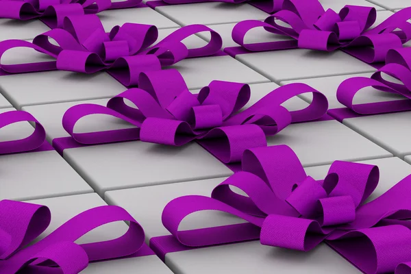 Cajas de regalo blancas con lazo de cinta violeta —  Fotos de Stock