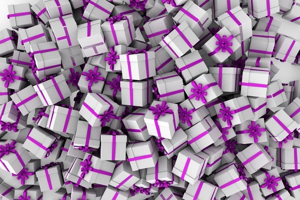 紫丝带蝴蝶结的白色礼品盒 — 图库照片
