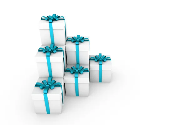 Cajas de regalo blancas con lazo de cinta azul claro — Foto de Stock