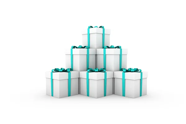 하늘색 리본 활과 흰색 선물 상자 — 스톡 사진