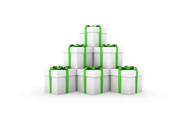 녹색 리본 활과 흰색 선물 상자 — 스톡 사진