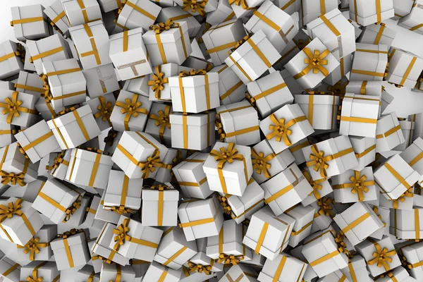 Cajas de regalo blancas con lazo de cinta naranja —  Fotos de Stock