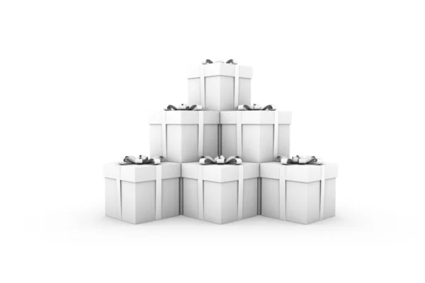 화이트 리본 활과 흰색 선물 상자 — 스톡 사진